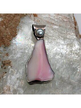 Echo of the Dreamer Pink Conch Shell Pearl Pendant Sterling Silver 2.25" Long